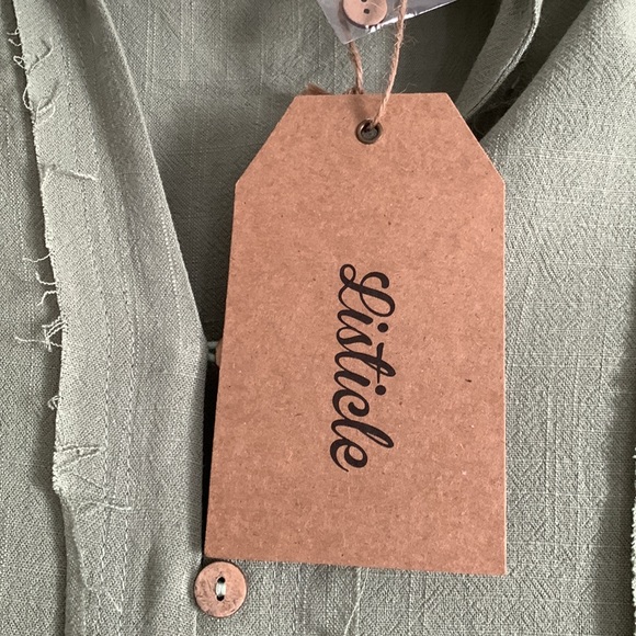 NWT Listicle Sage Green Wood Button Distressed Shirt - Picture 8 of 8